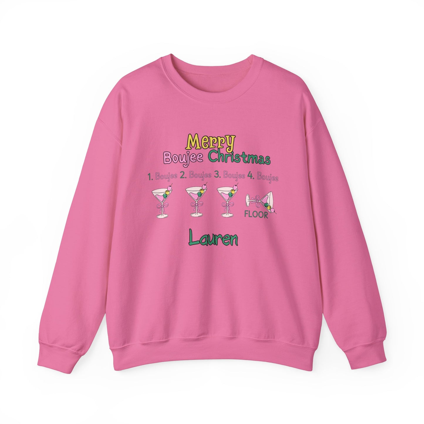 Personalized martini Boujee Nights Christmas, Pearls and Boujee Gift, Boujee bestie gift, Pink Boujee Sweatshirt,Unisex Heavy Blend™ Crewneck Sweatshirt