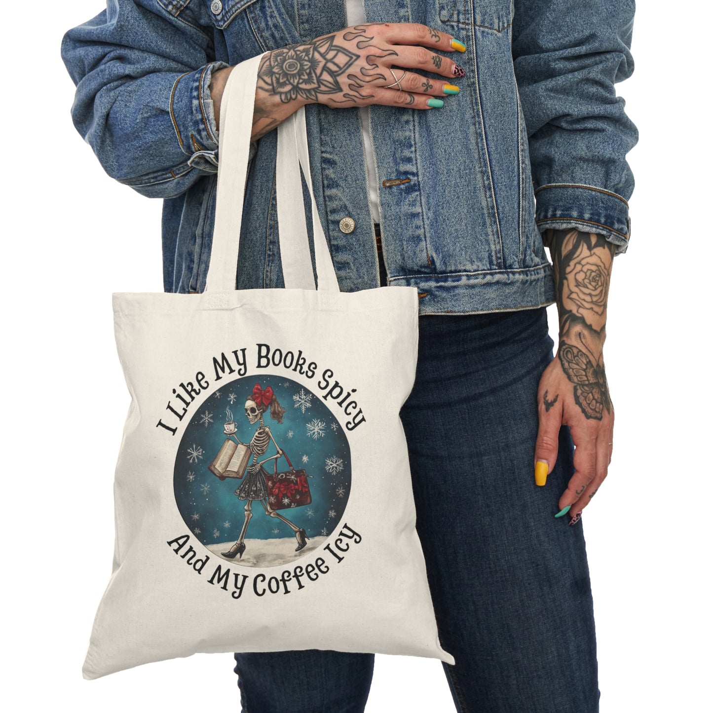 Skeleton Coffe Book Lover Natural Tote Bag