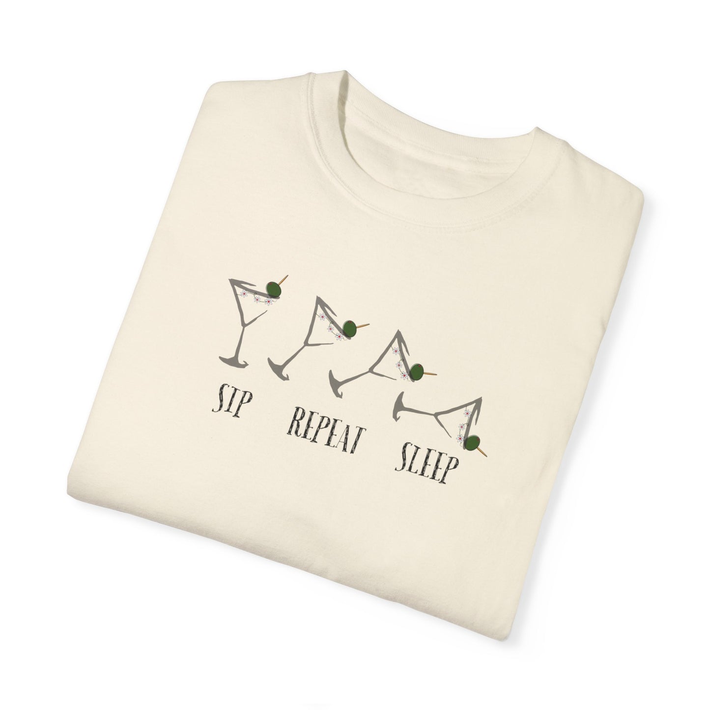 Sip, Repeat, Sleep, Unisex Garment-Dyed T-shirt