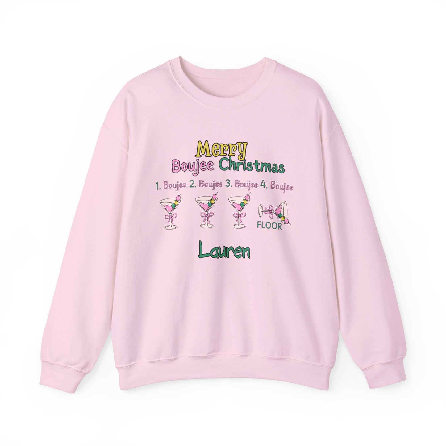 Personalized martini Boujee Nights Christmas, Pearls and Boujee Gift, Boujee bestie gift, Pink Boujee Sweatshirt,Unisex Heavy Blend™ Crewneck Sweatshirt