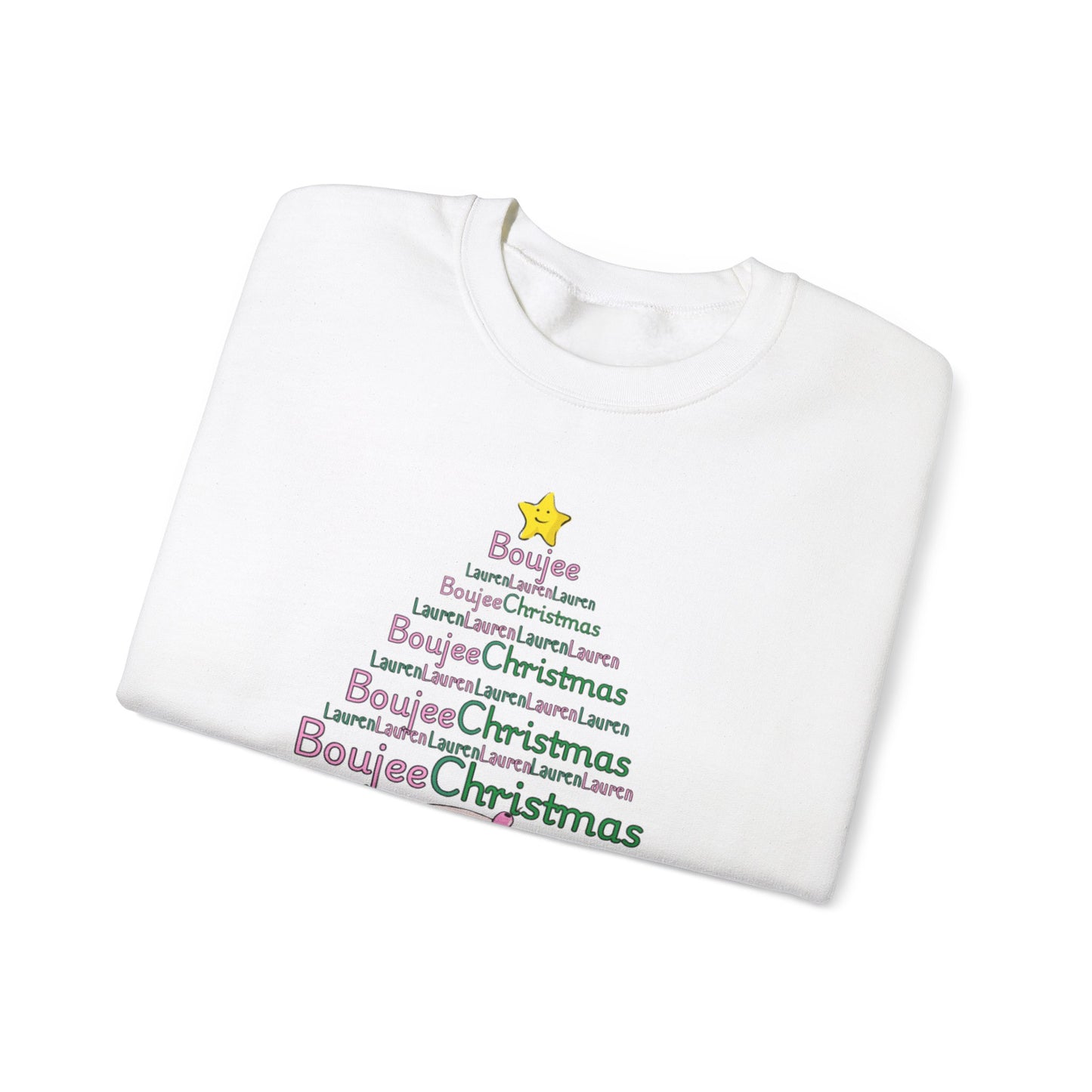 Personalized Merry Boujee martini tree Christmas, Pearls and Boujee Gift, Boujee bestie gift, Pink Boujee Sweatshirt,Unisex Heavy Blend™ Crewneck Sweatshirt
