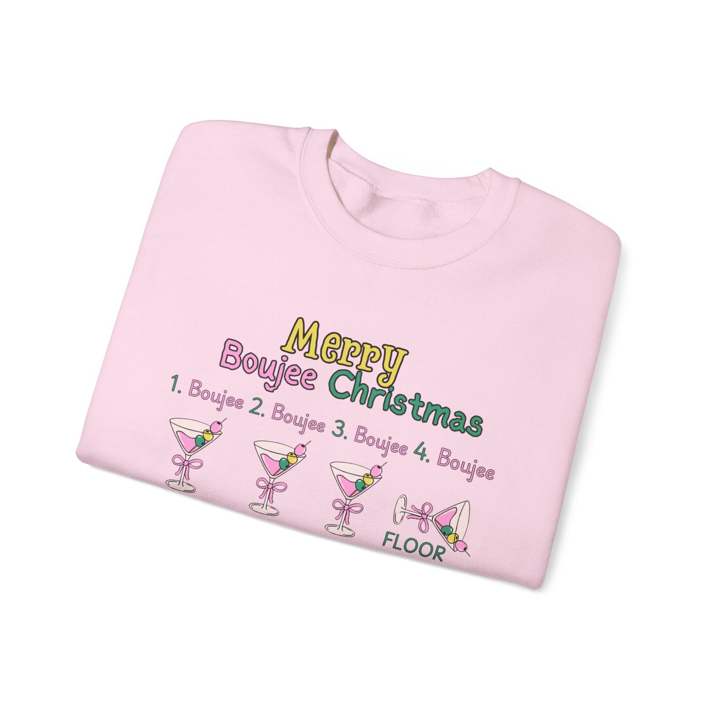 Personalized martini Boujee Nights Christmas, Pearls and Boujee Gift, Boujee bestie gift, Pink Boujee Sweatshirt,Unisex Heavy Blend™ Crewneck Sweatshirt