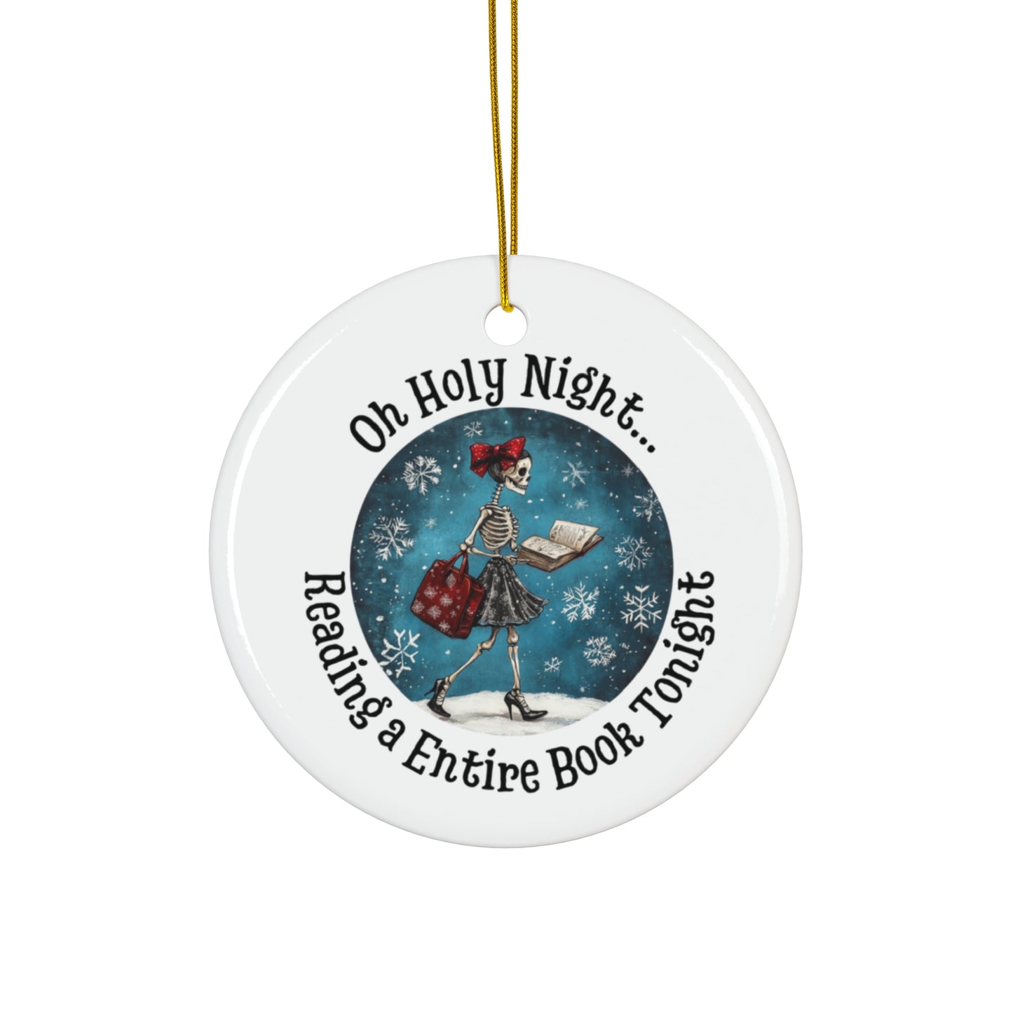 Spicy Books Skeleton Ceramic Ornament, Skeleton Ornament, Coffee Lovers, Book lover ornament