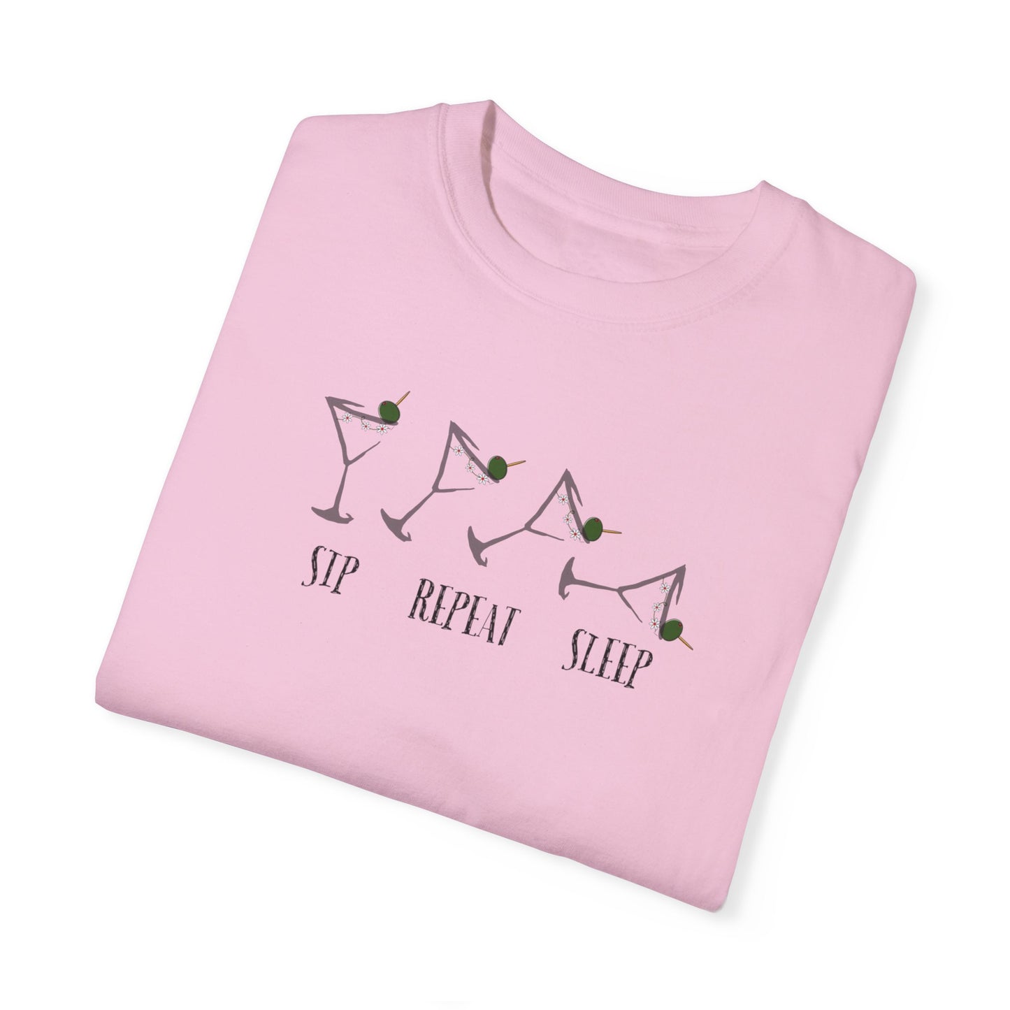 Sip, Repeat, Sleep, Unisex Garment-Dyed T-shirt