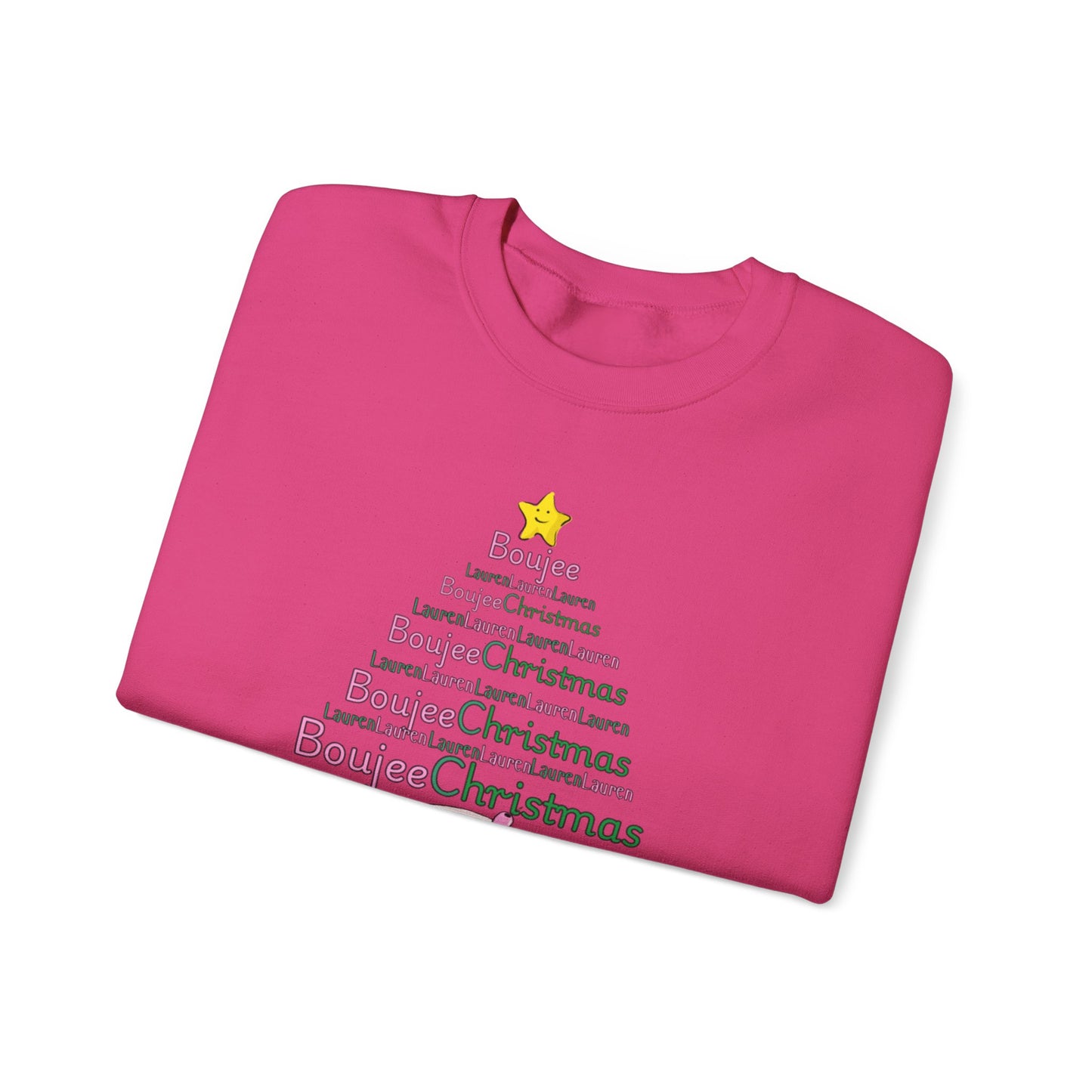 Personalized Merry Boujee martini tree Christmas, Pearls and Boujee Gift, Boujee bestie gift, Pink Boujee Sweatshirt,Unisex Heavy Blend™ Crewneck Sweatshirt