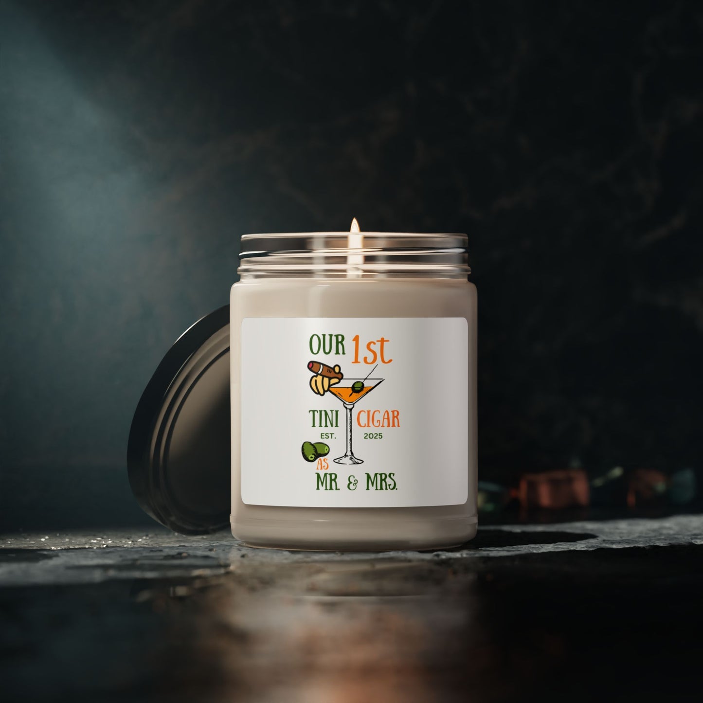 1st Martini and Cigar, Mr. & Mrs. Wedding Soy Candle, 9oz