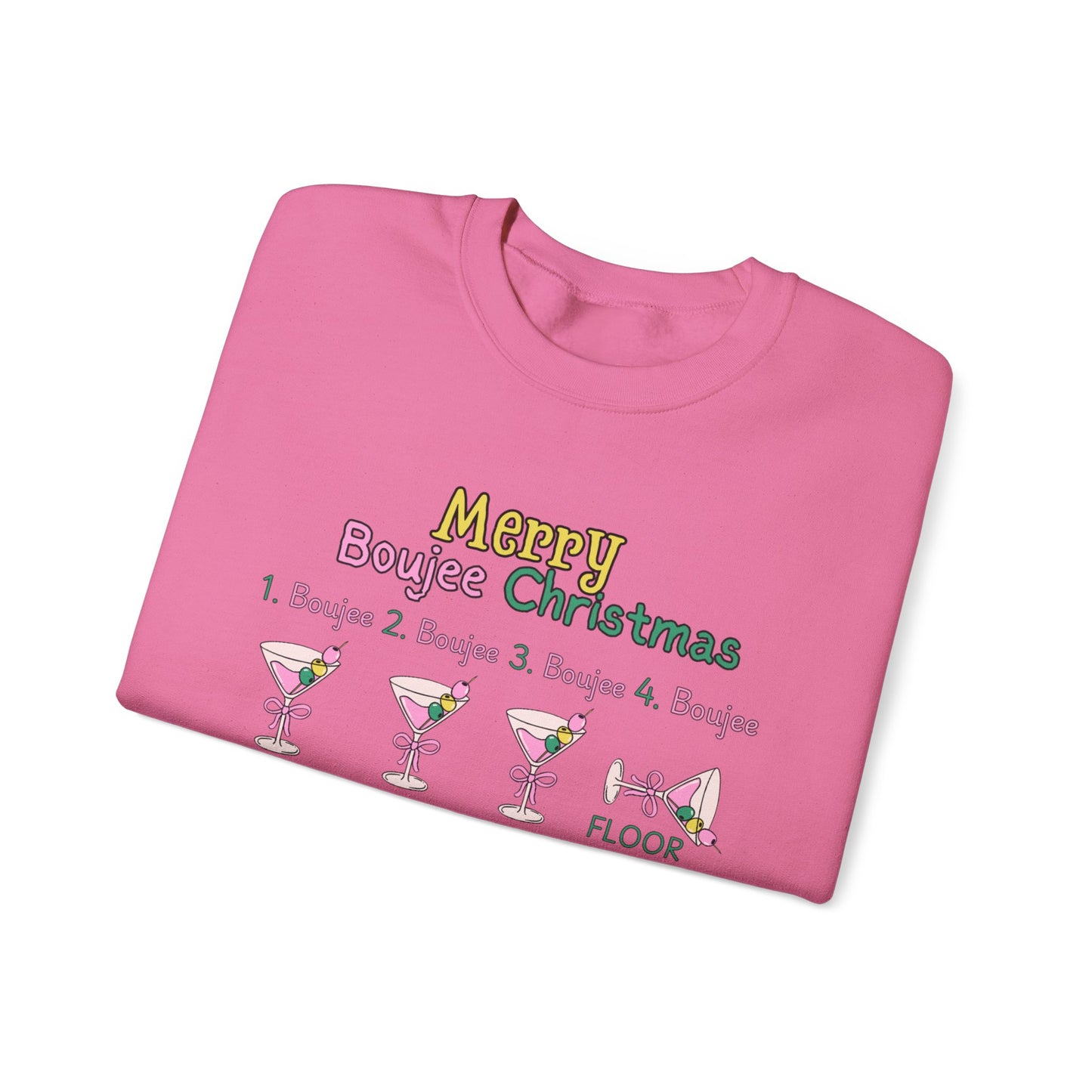 Personalized martini Boujee Nights Christmas, Pearls and Boujee Gift, Boujee bestie gift, Pink Boujee Sweatshirt,Unisex Heavy Blend™ Crewneck Sweatshirt