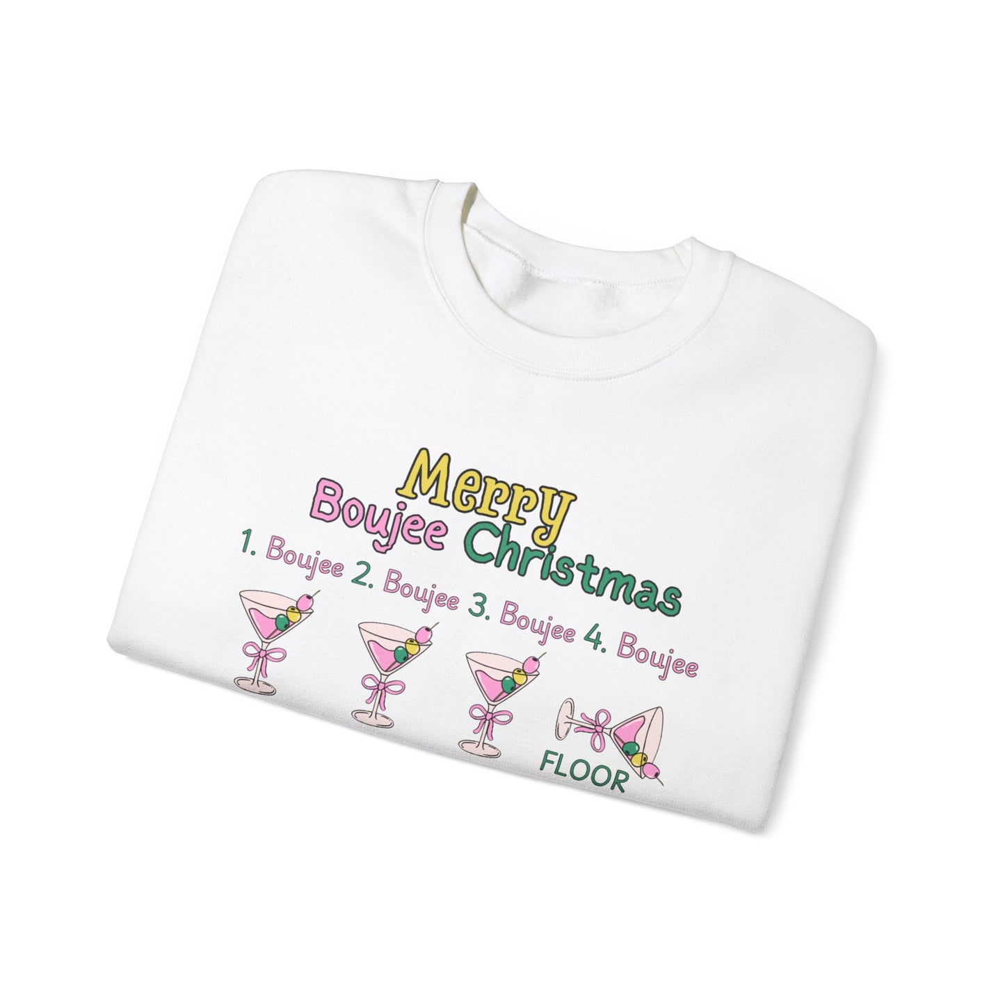 Personalized martini Boujee Nights Christmas, Pearls and Boujee Gift, Boujee bestie gift, Pink Boujee Sweatshirt,Unisex Heavy Blend™ Crewneck Sweatshirt