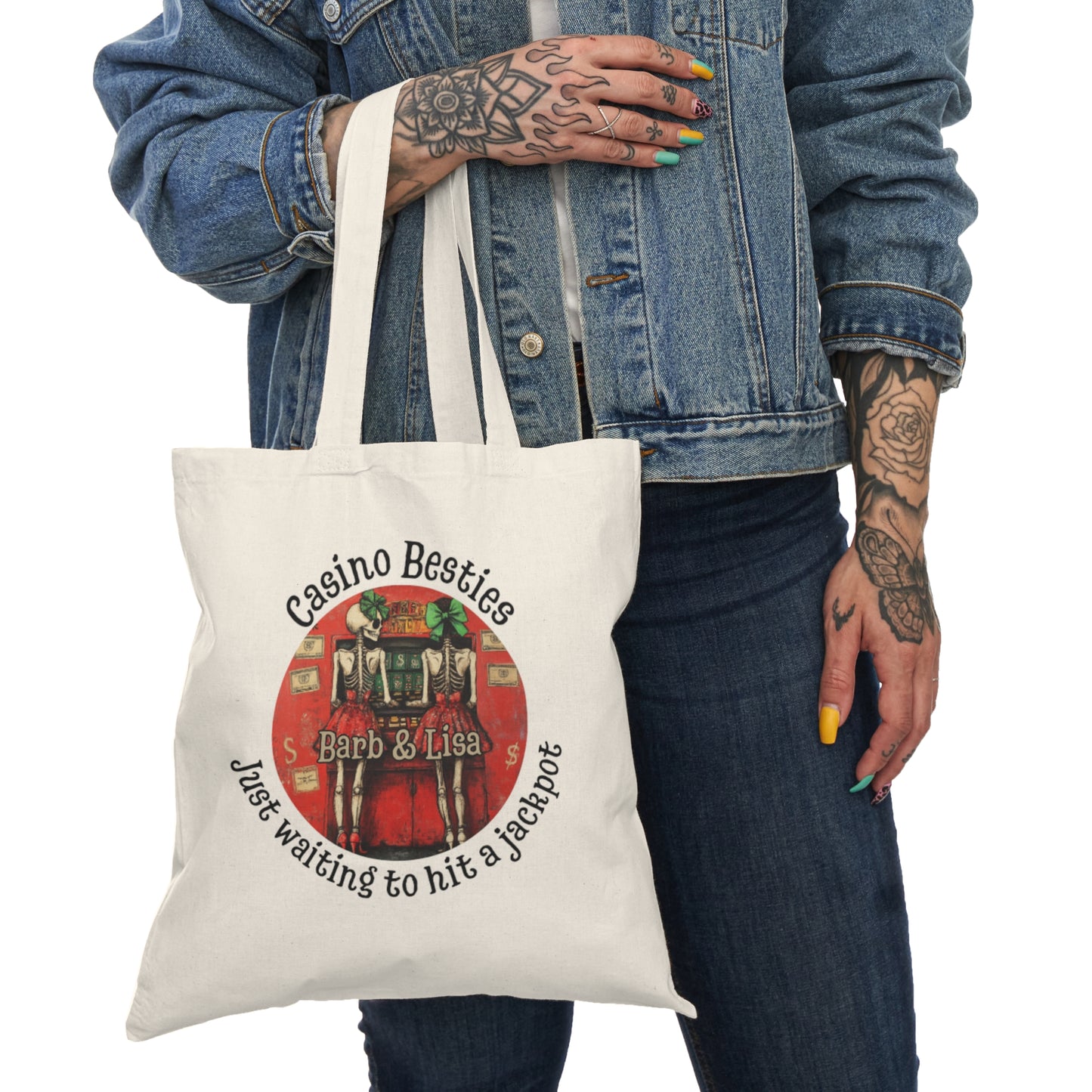 Skeleton Jackpot Casino Besties Natural Tote Bag