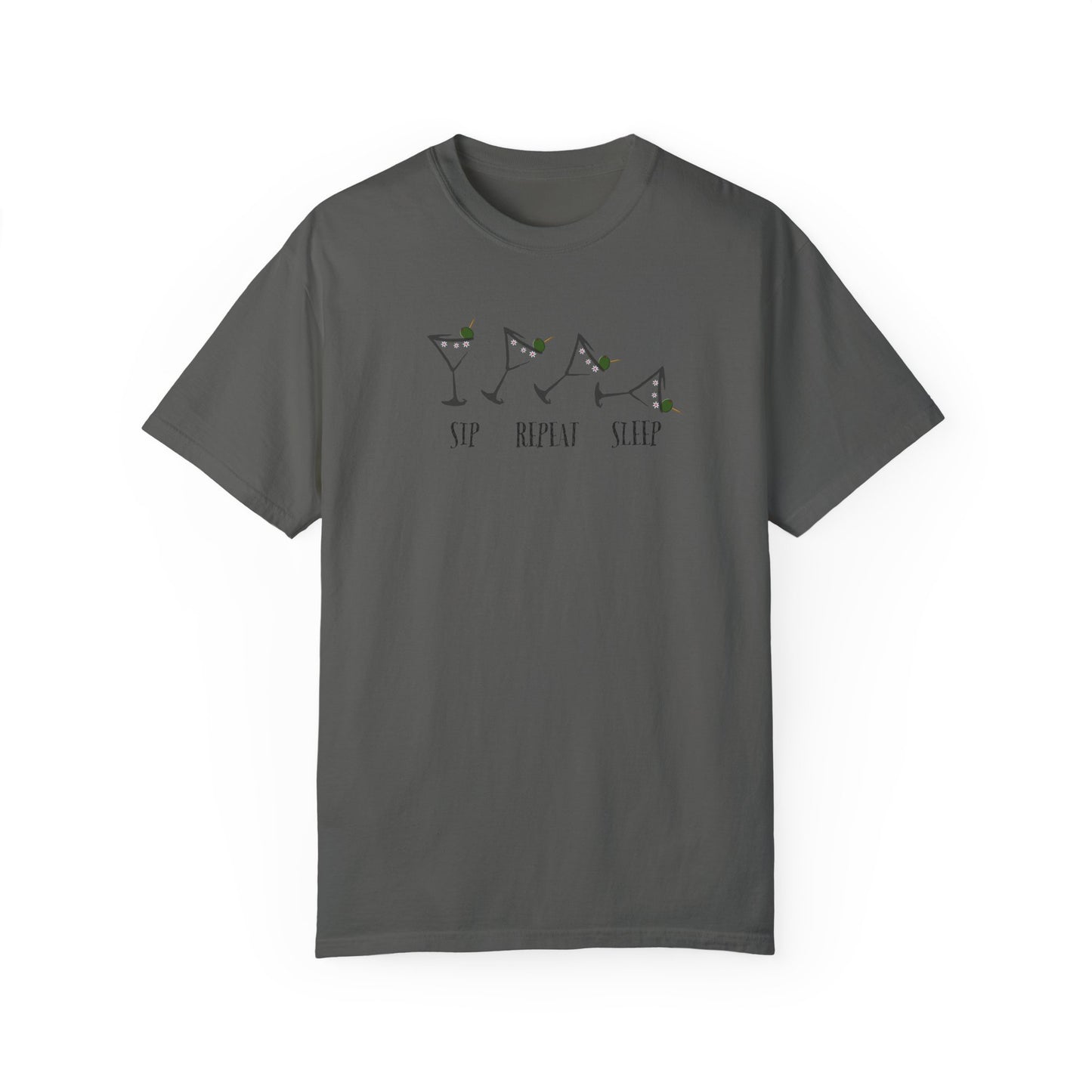 Sip, Repeat, Sleep, Unisex Garment-Dyed T-shirt