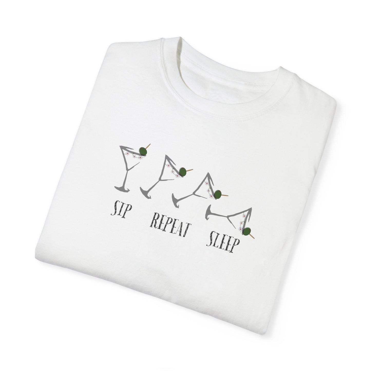 Sip, Repeat, Sleep, Unisex Garment-Dyed T-shirt