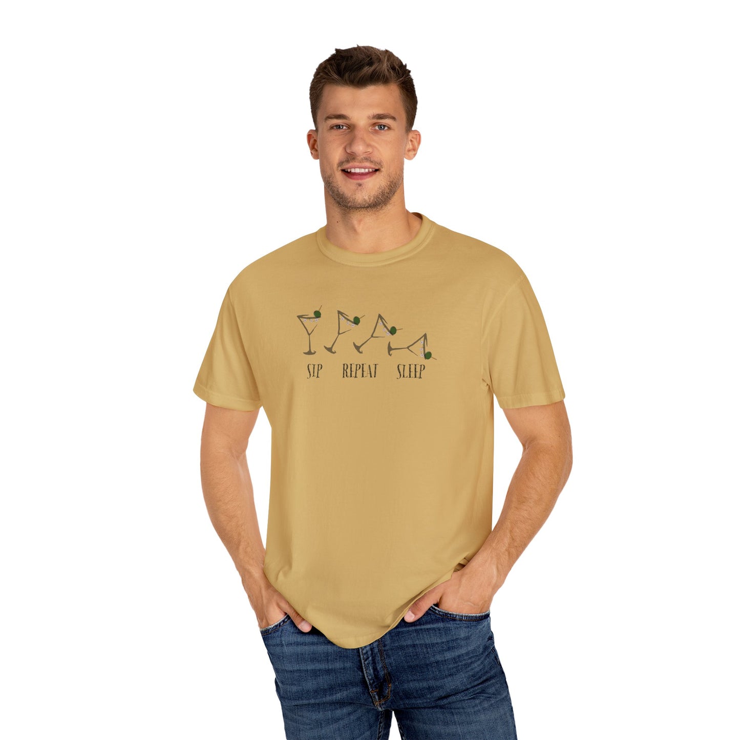 Sip, Repeat, Sleep, Unisex Garment-Dyed T-shirt