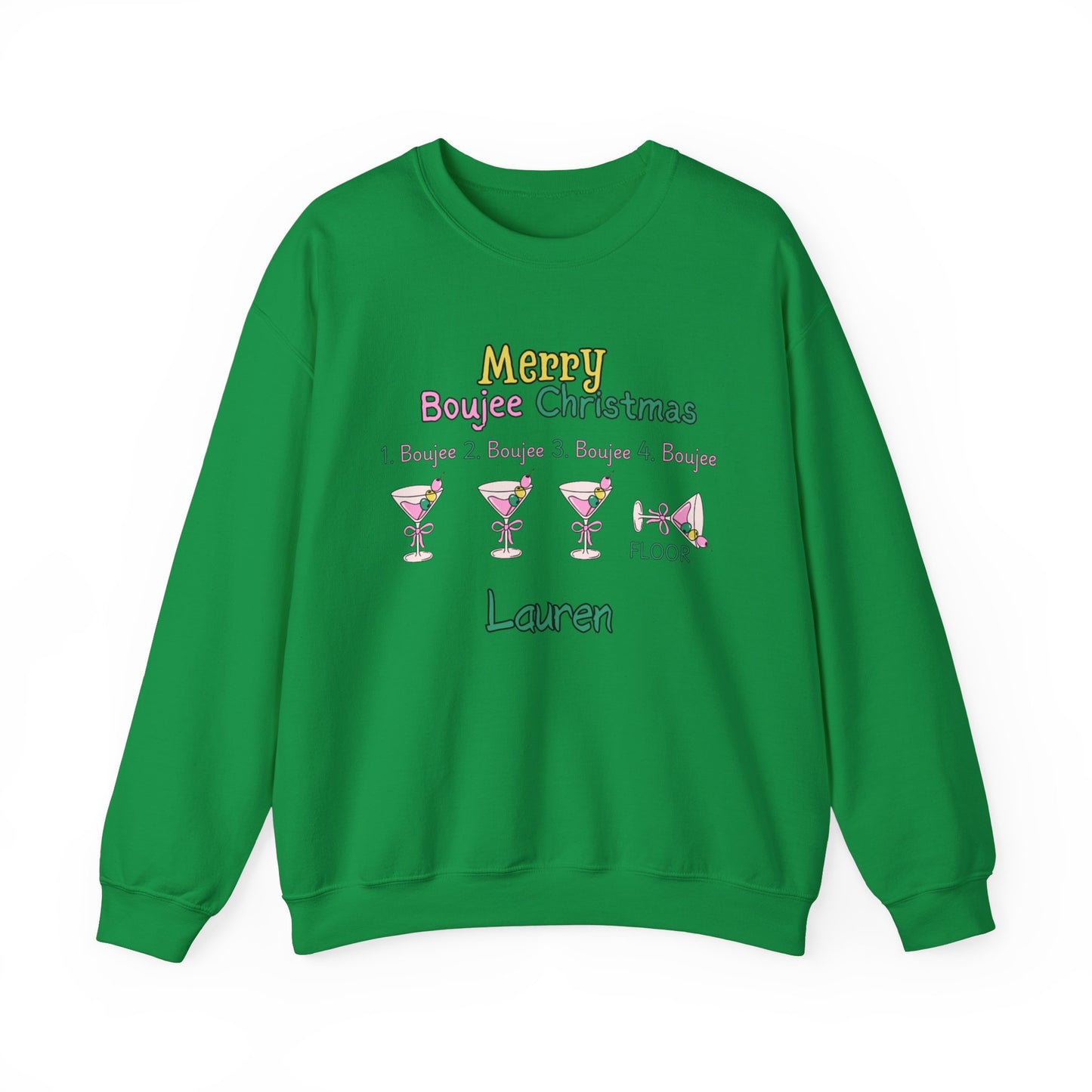 Personalized martini Boujee Nights Christmas, Pearls and Boujee Gift, Boujee bestie gift, Pink Boujee Sweatshirt,Unisex Heavy Blend™ Crewneck Sweatshirt