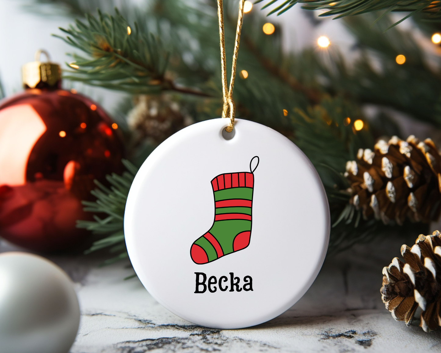 Personalized Christmas Stocking Ceramic Ornament