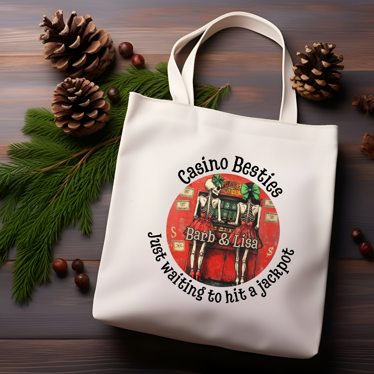 Skeleton Jackpot Casino Besties Natural Tote Bag