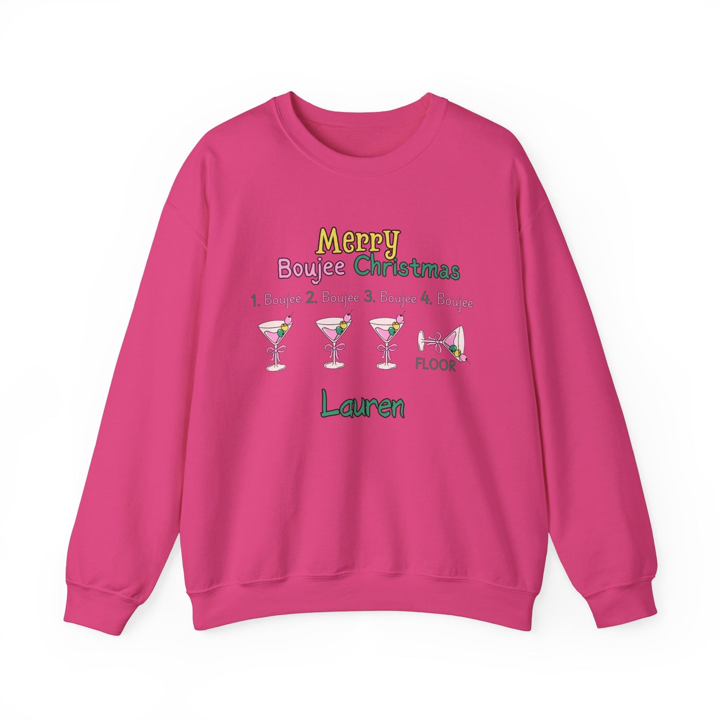 Personalized martini Boujee Nights Christmas, Pearls and Boujee Gift, Boujee bestie gift, Pink Boujee Sweatshirt,Unisex Heavy Blend™ Crewneck Sweatshirt