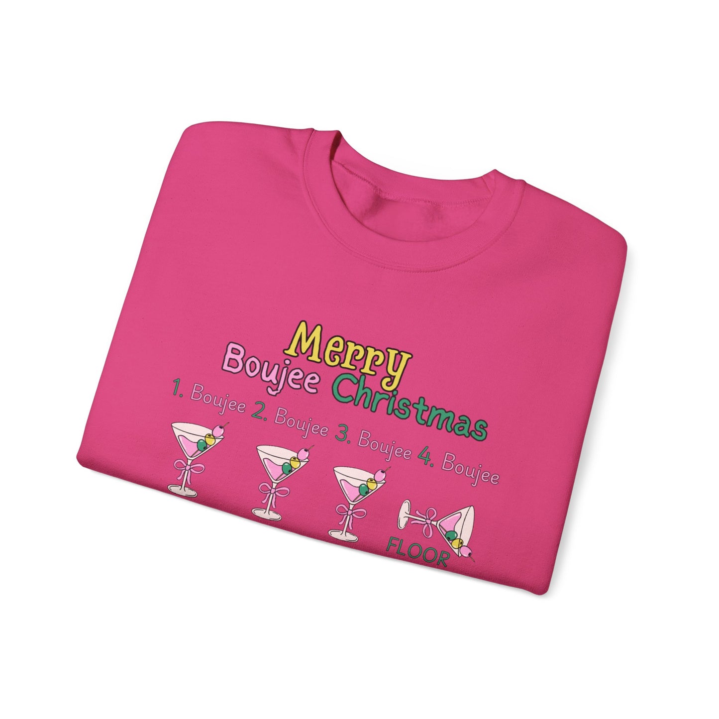 Personalized martini Boujee Nights Christmas, Pearls and Boujee Gift, Boujee bestie gift, Pink Boujee Sweatshirt,Unisex Heavy Blend™ Crewneck Sweatshirt