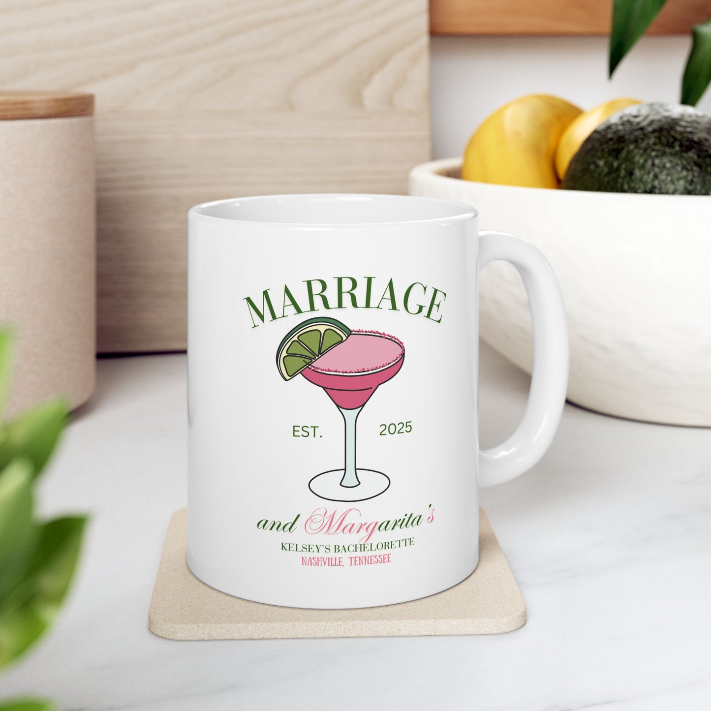 Marriage and Margaritas Wedding Ceramic Mug,
