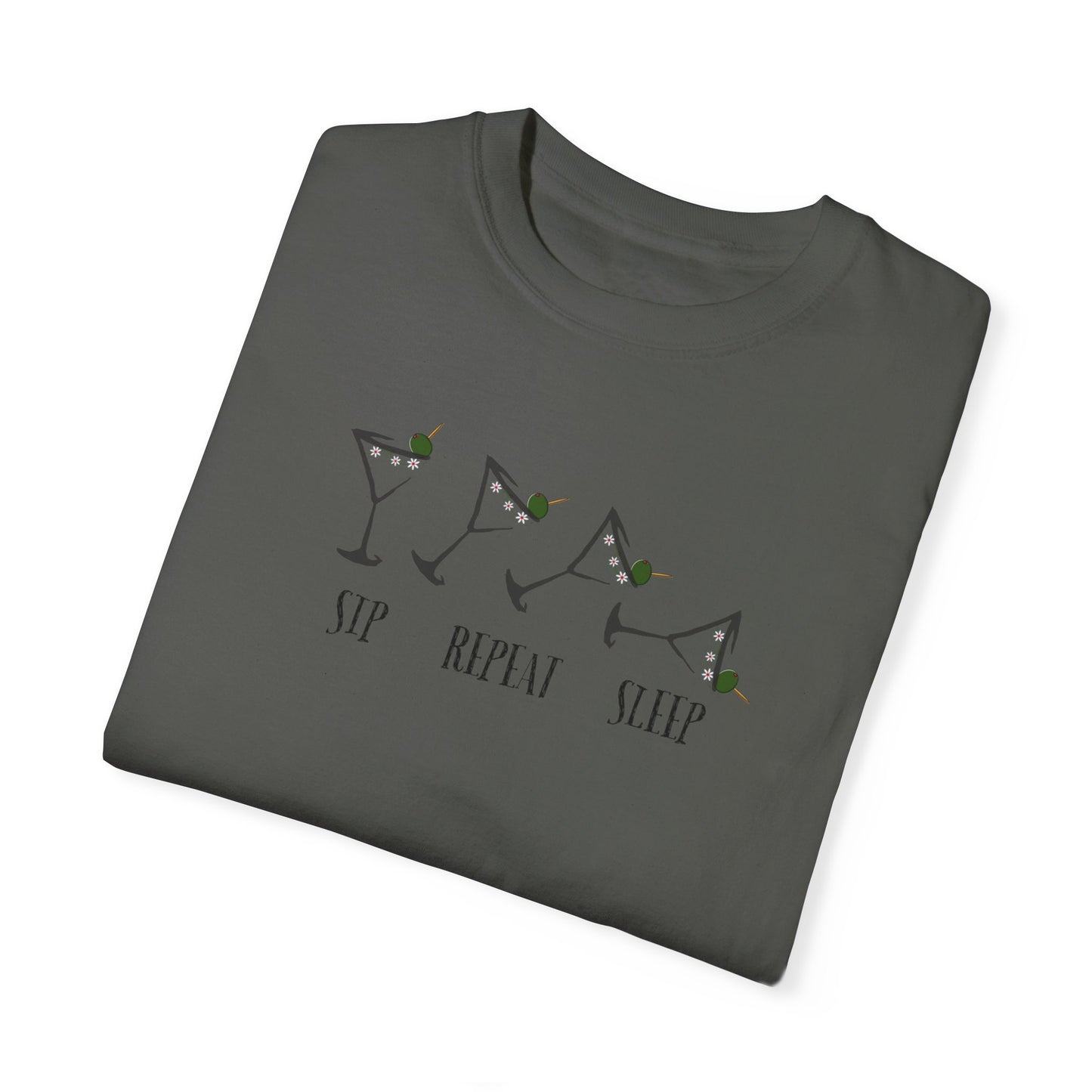 Sip, Repeat, Sleep, Unisex Garment-Dyed T-shirt