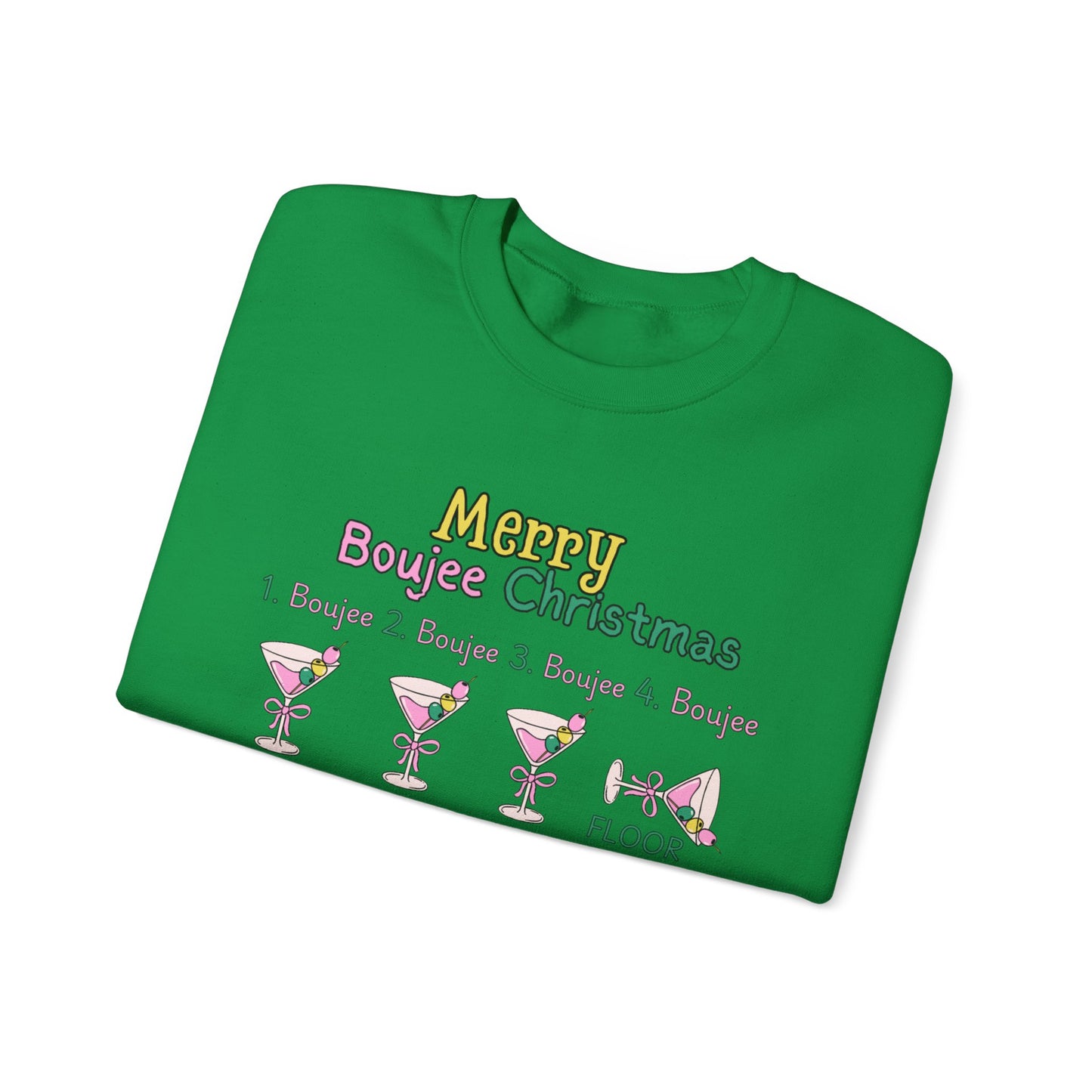 Personalized martini Boujee Nights Christmas, Pearls and Boujee Gift, Boujee bestie gift, Pink Boujee Sweatshirt,Unisex Heavy Blend™ Crewneck Sweatshirt