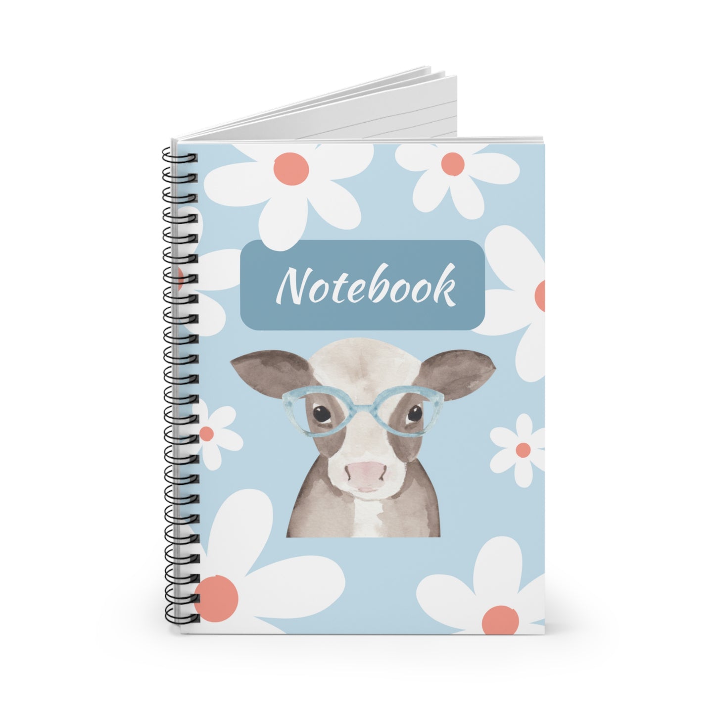 Cute Cow Spiral Notebook for Girls, Personalized Journal, School Supplies, Gift for Kids, Planning and Doodling