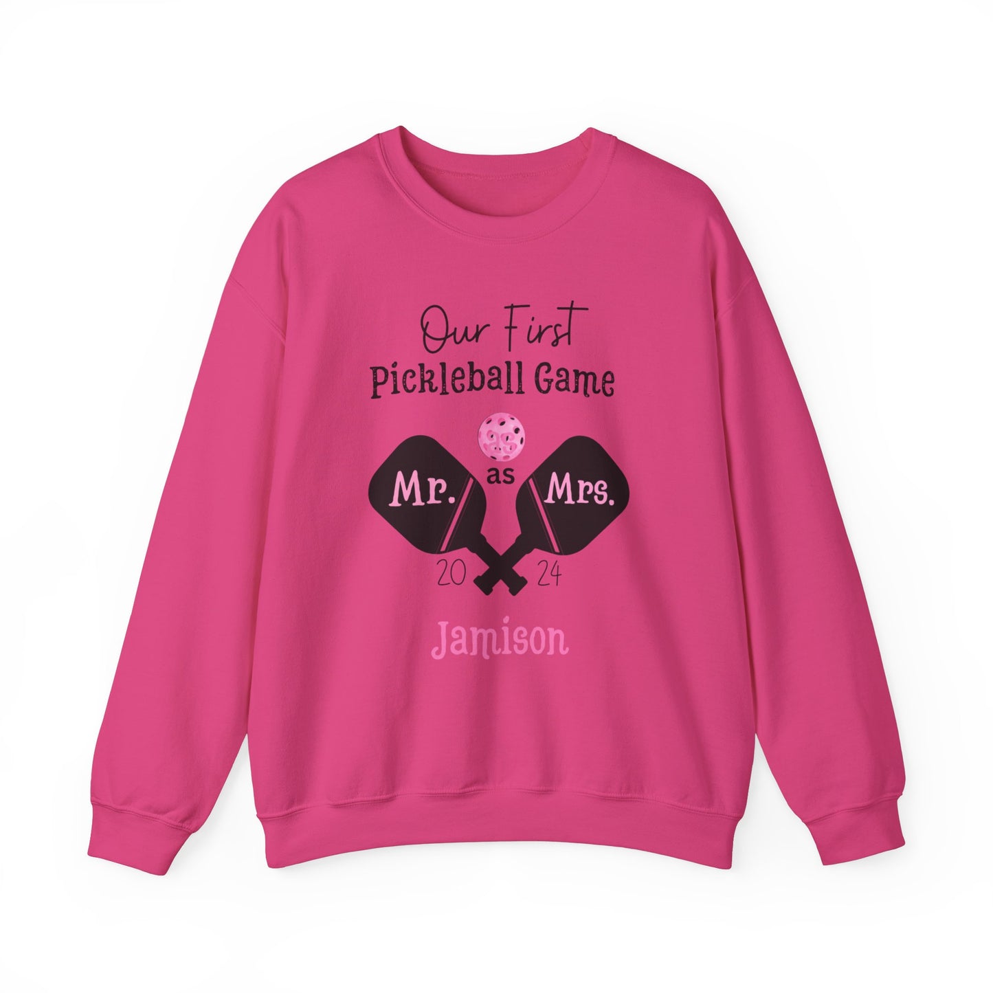 Our 1st Pickleball game married, Pickleball Christmas sweatshirt, Pickleball lover Christmas sweatshirt, Bridal gift, Pickleball newlywed Gift, Heavy Blend™ Crewneck Sweatshirt