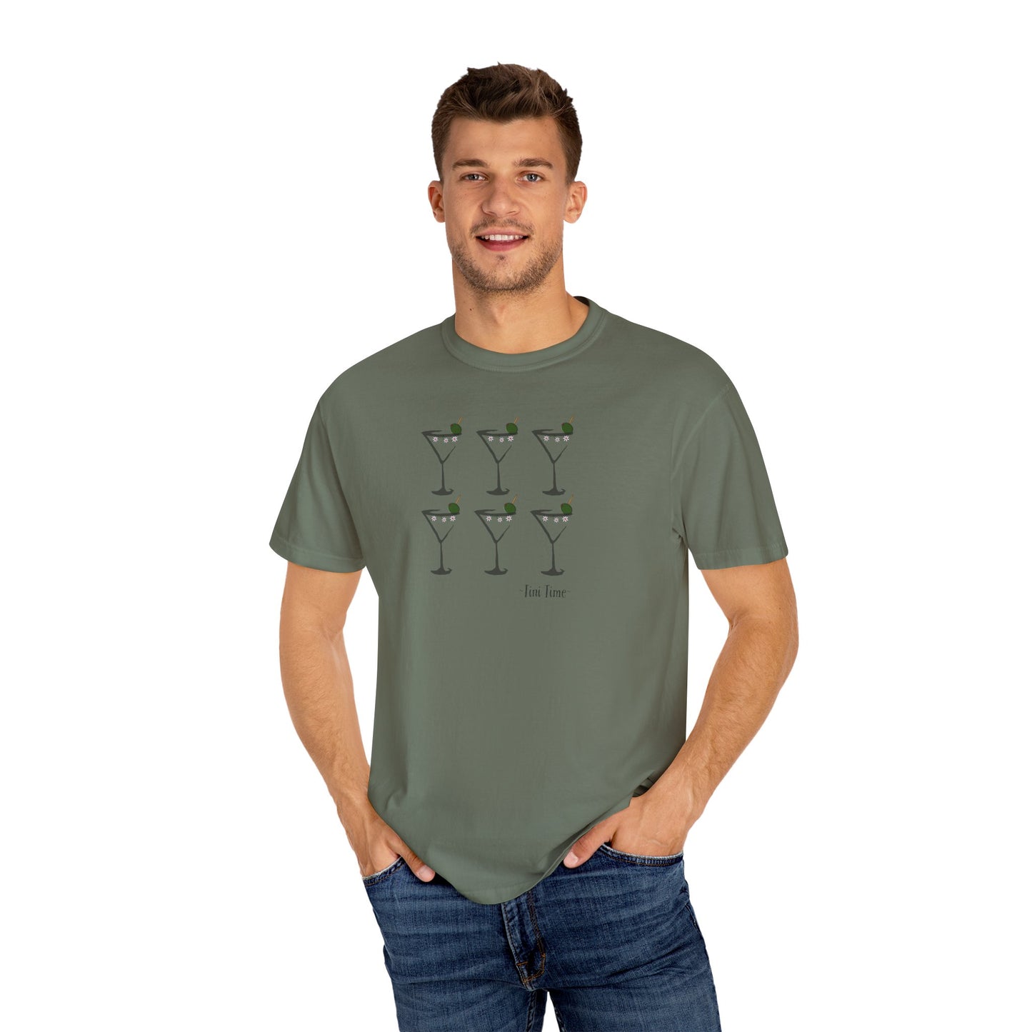 Tini Time Martini Glass, Unisex Garment-Dyed T-shirt