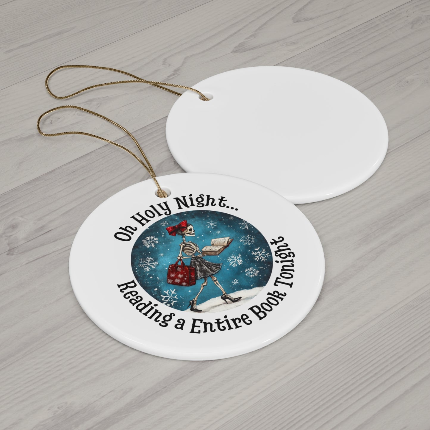Spicy Books Skeleton Ceramic Ornament, Skeleton Ornament, Coffee Lovers, Book lover ornament