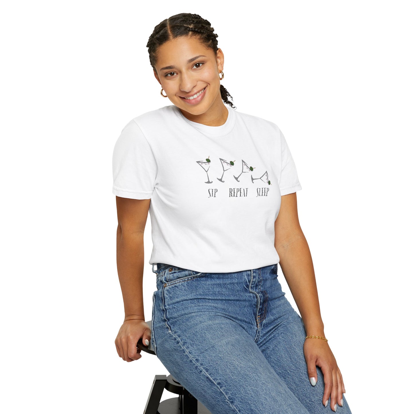 Sip, Repeat, Sleep, Unisex Garment-Dyed T-shirt