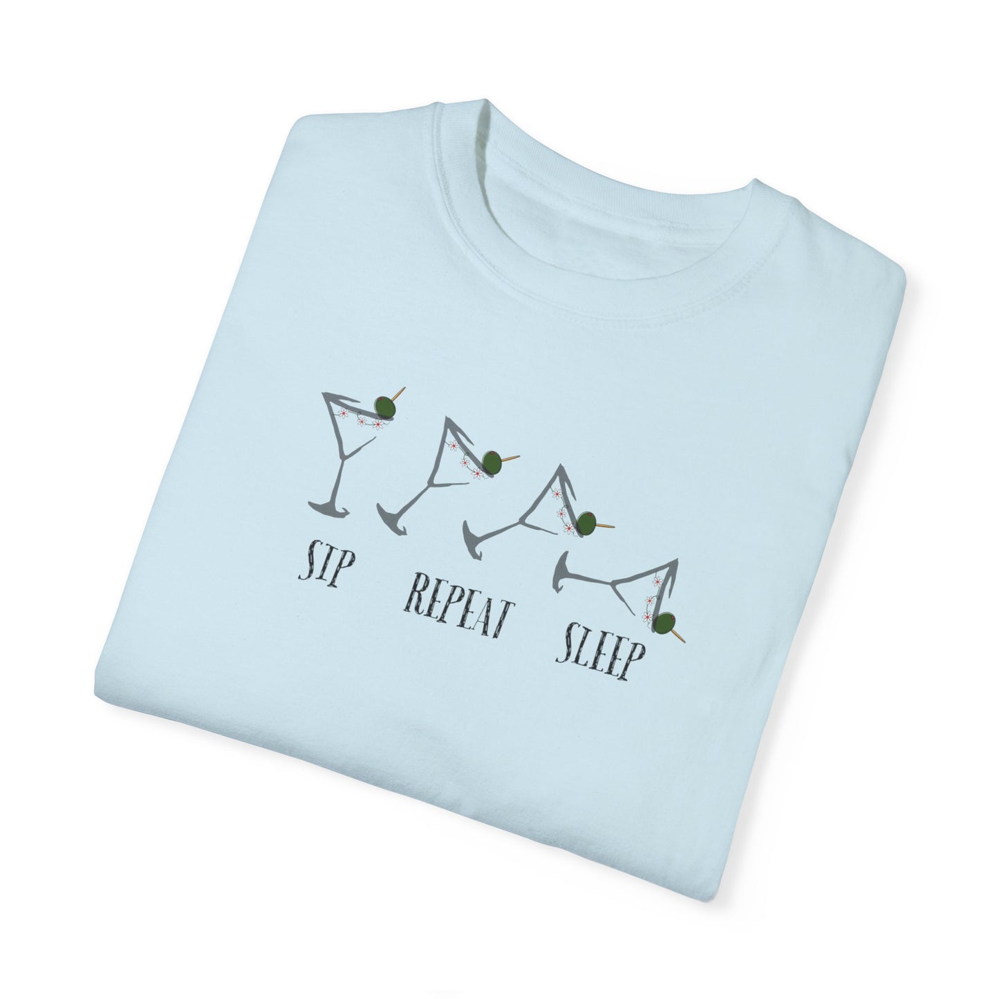 Sip, Repeat, Sleep, Unisex Garment-Dyed T-shirt