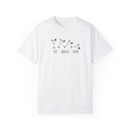 Sip, Repeat, Sleep, Unisex Garment-Dyed T-shirt