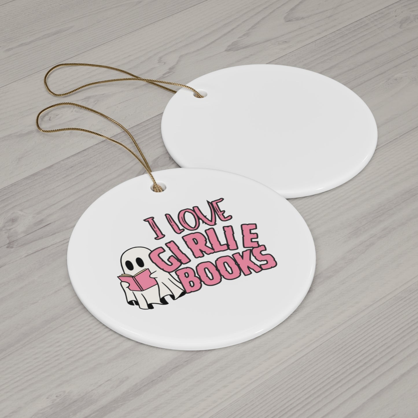 Ghost I love Books lover Ceramic Ornament