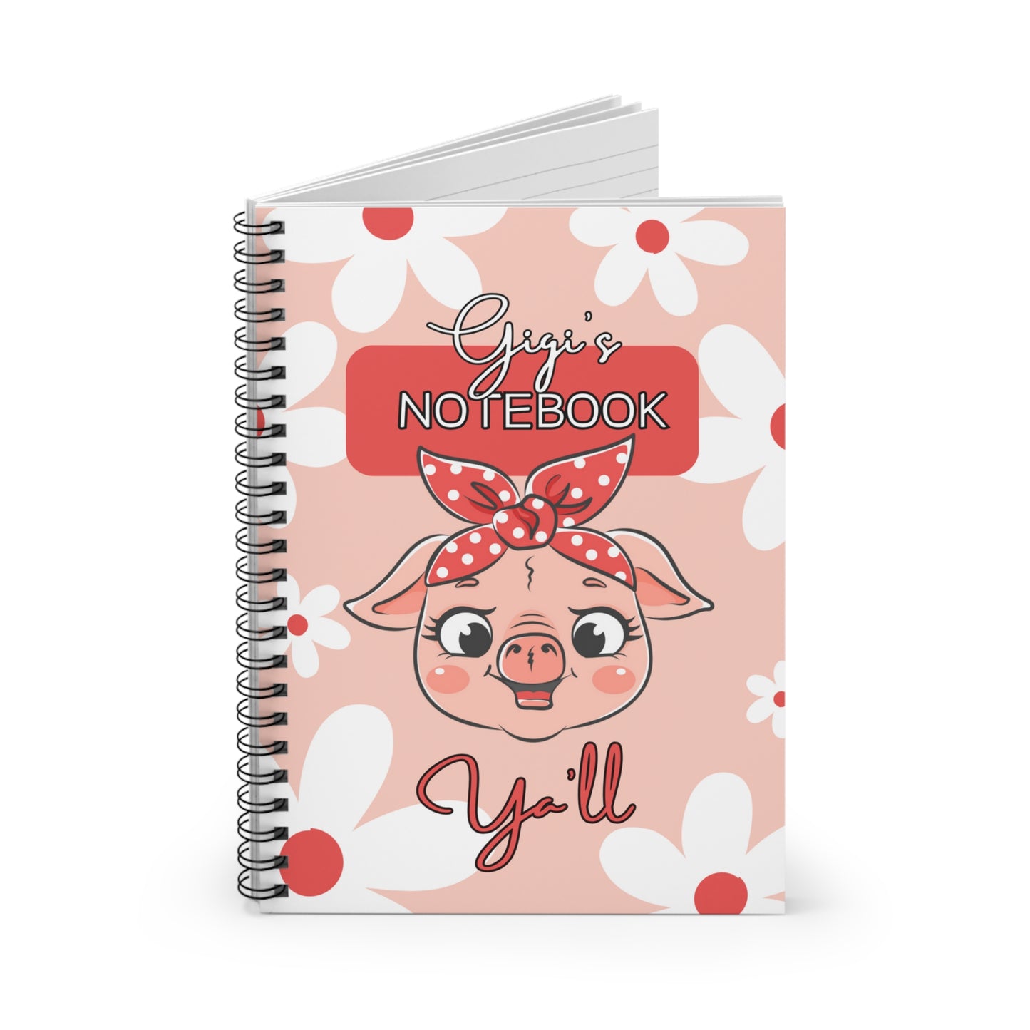 Cute Pig Spiral Notebook for Girls, Personalized Journal, School Supplies, Gift for Kids, Planning and Doodling