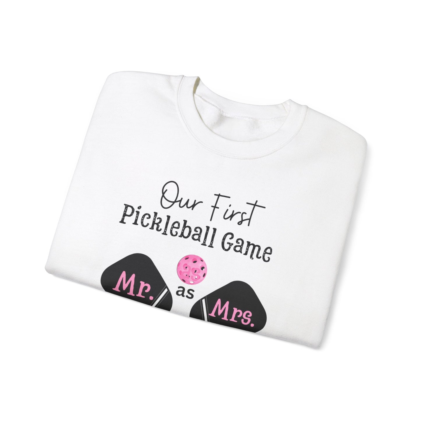 Our 1st Pickleball game married, Pickleball Christmas sweatshirt, Pickleball lover Christmas sweatshirt, Bridal gift, Pickleball newlywed Gift, Heavy Blend™ Crewneck Sweatshirt