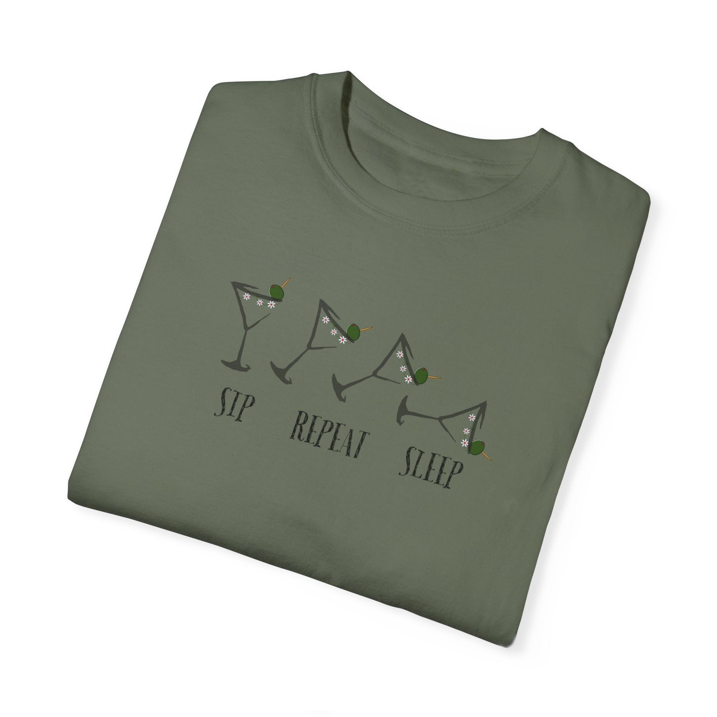 Sip, Repeat, Sleep, Unisex Garment-Dyed T-shirt