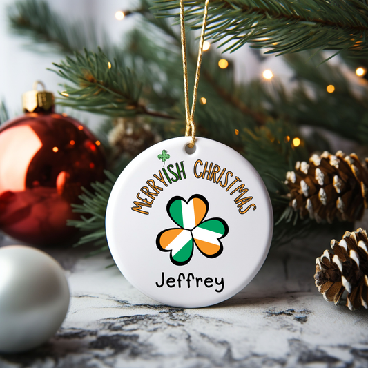 Personalized Merrish Irish Christmas Ceramic Ornament