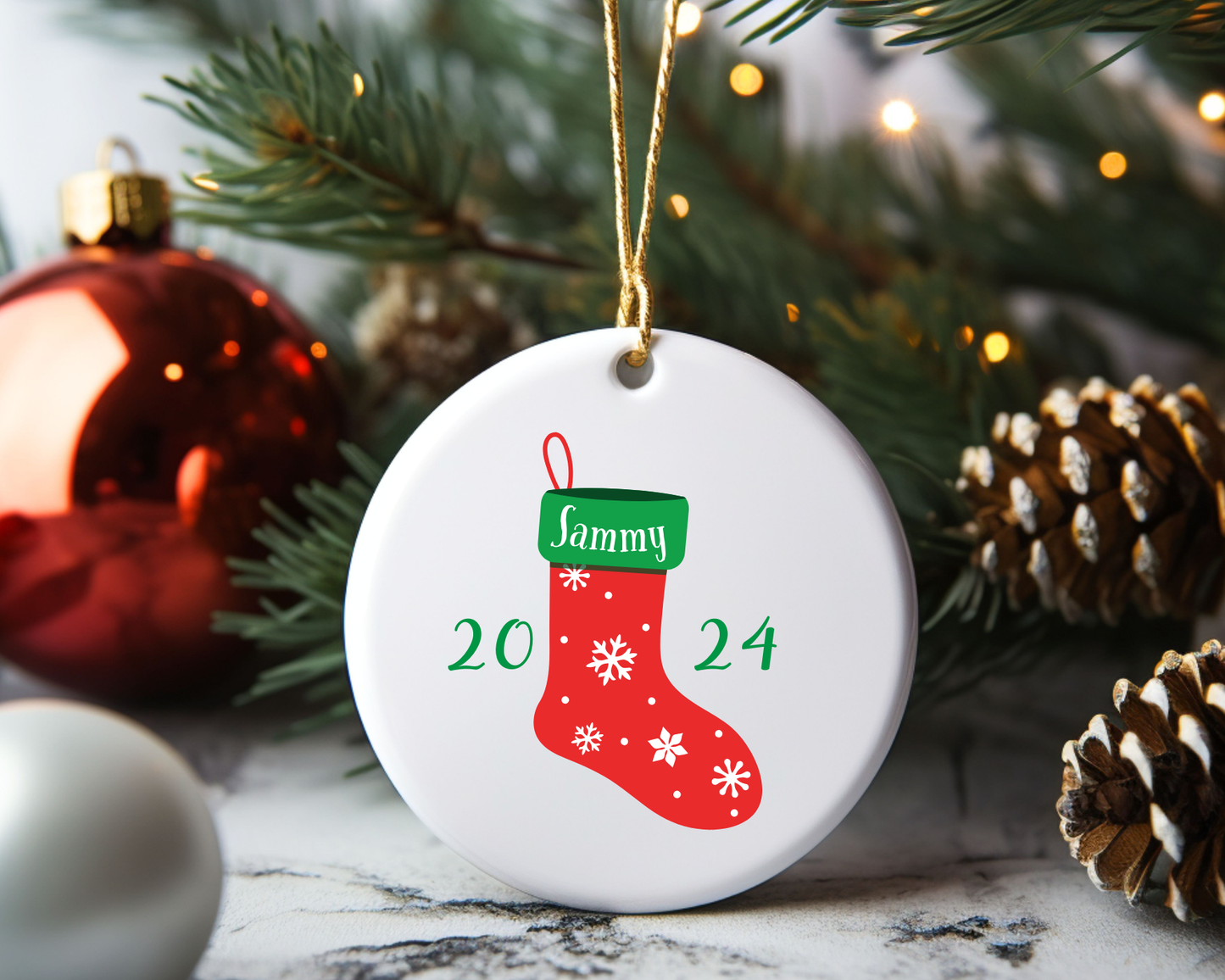 Personalized Christmas Stocking Ceramic  Ornament