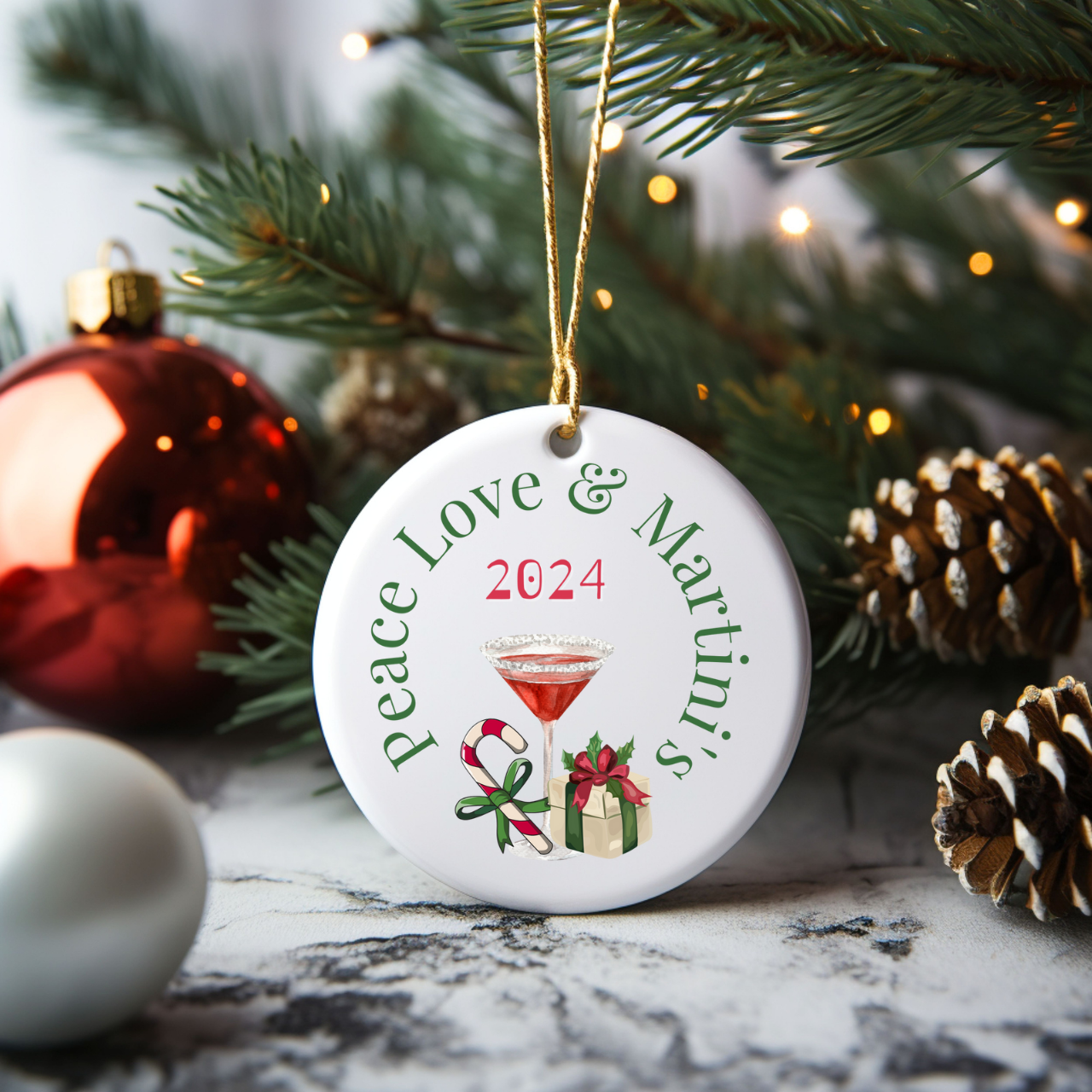 Personalized Martini Christmas Ceramic Decoration Ornament, Martini Christmas Ornament, Wedding Gift