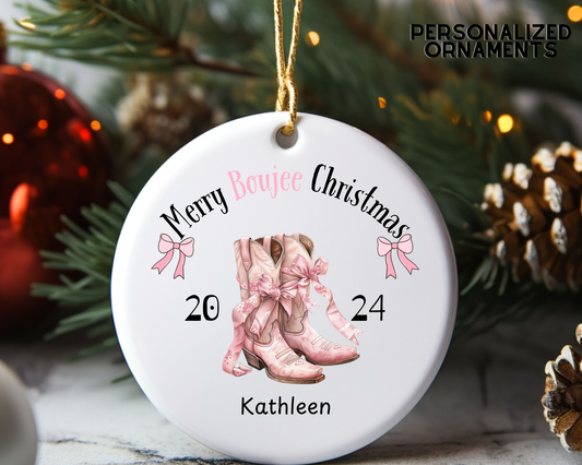 Personalized Christmas Boujee Country Ceramic Decoration Ornament, Boujee crouqutte Christmas Ornament, Boujee Gift