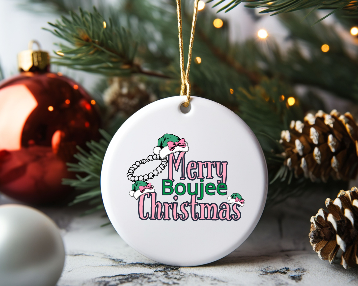 Personalized Christmas Boujee Ceramic Decoration Ornament, Boujee Christmas Ornament, Boujee Gift