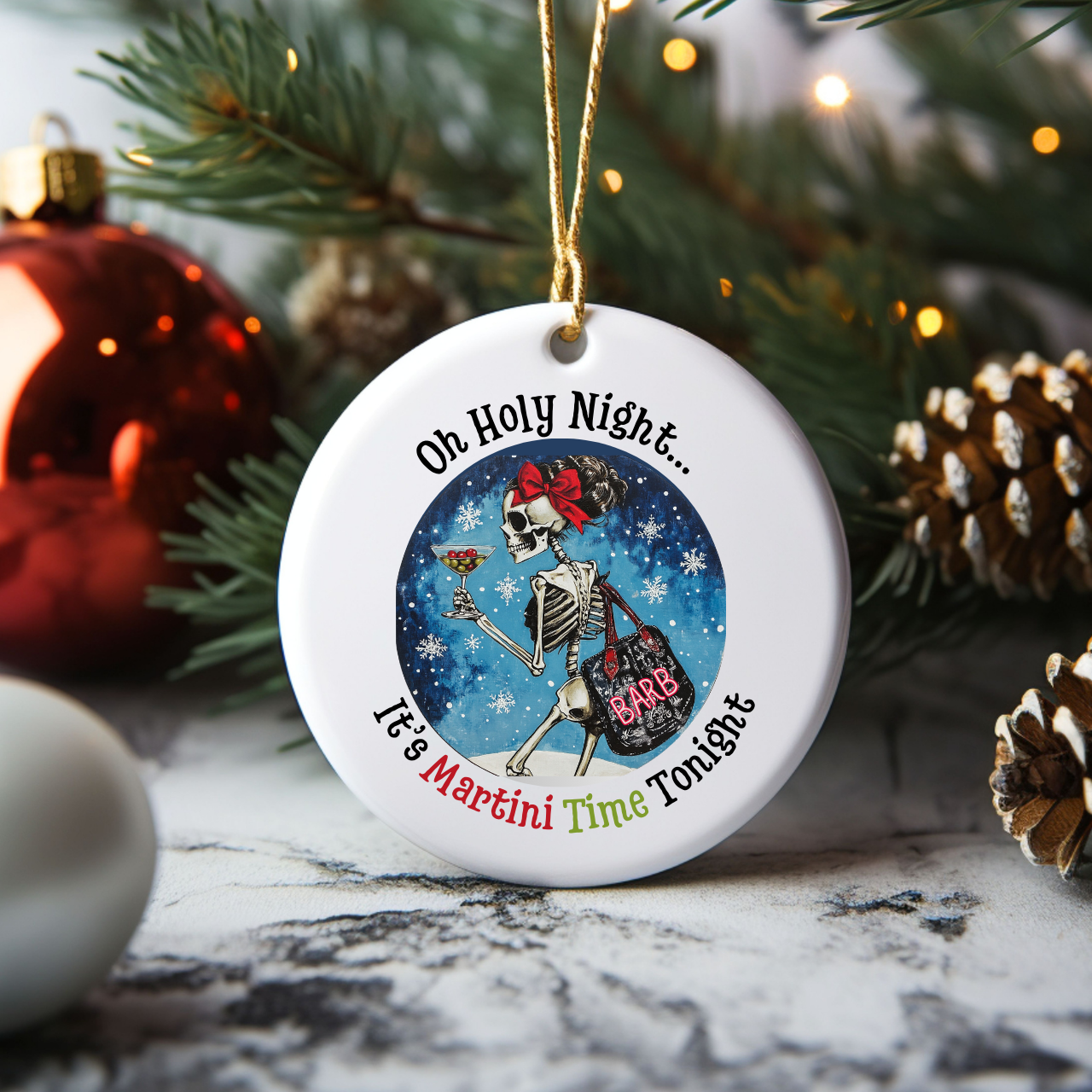 Skeleton Merry Martini time Ceramic Ornament