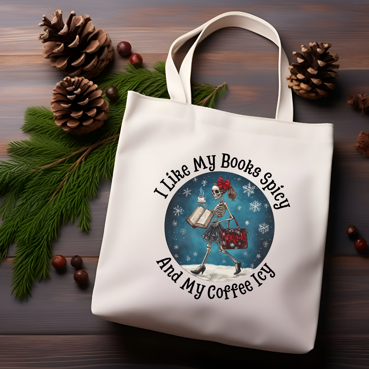 Skeleton Coffe Book Lover Natural Tote Bag