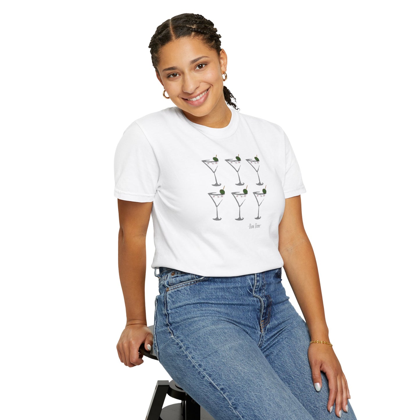 Tini Time Martini Glass, Unisex Garment-Dyed T-shirt