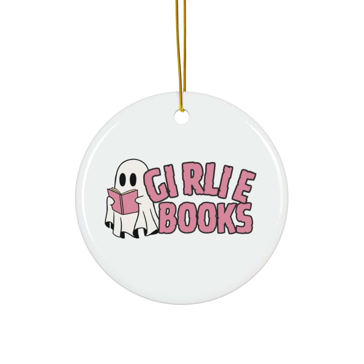 Girlie Ghost I love Books lover Ceramic Ornament