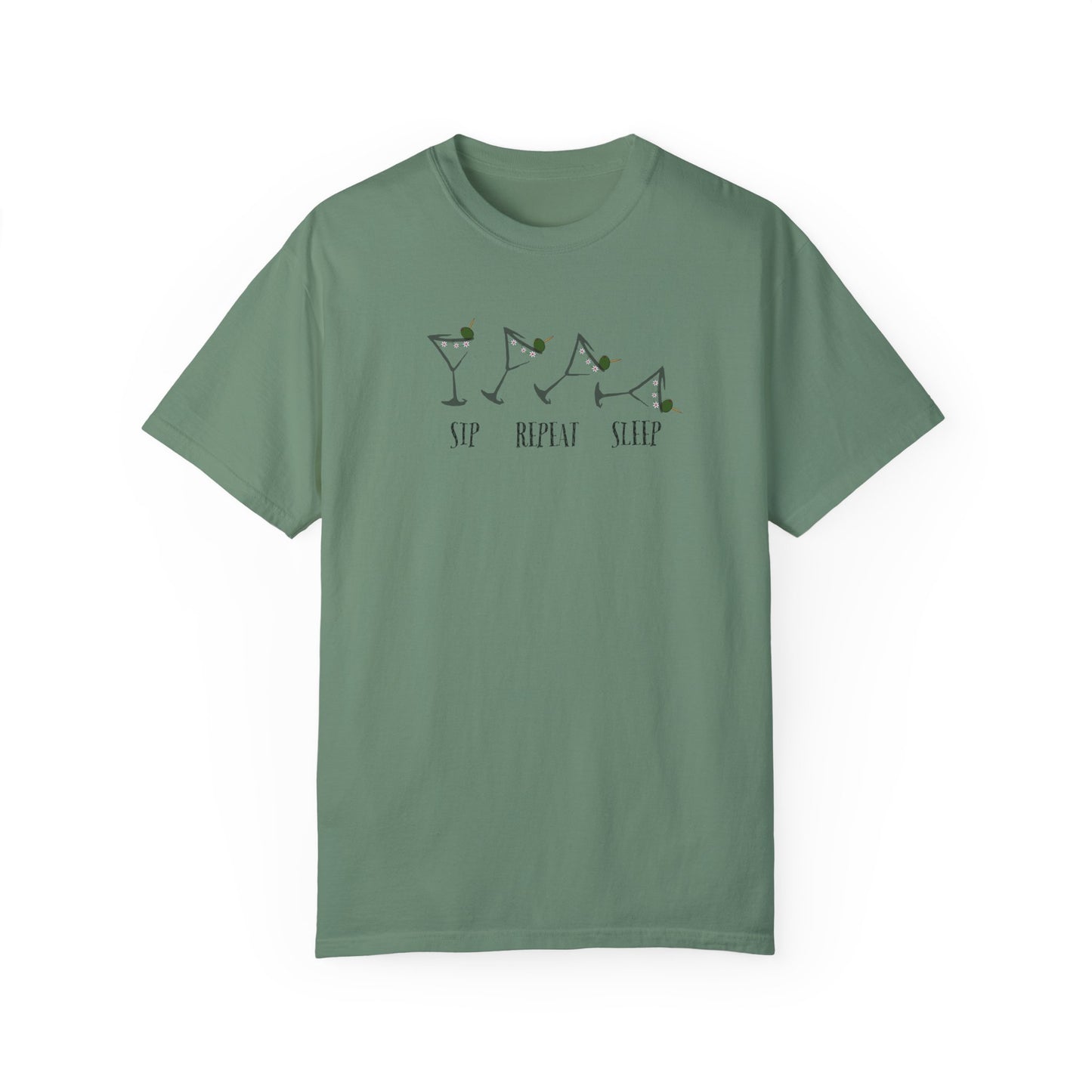Sip, Repeat, Sleep, Unisex Garment-Dyed T-shirt
