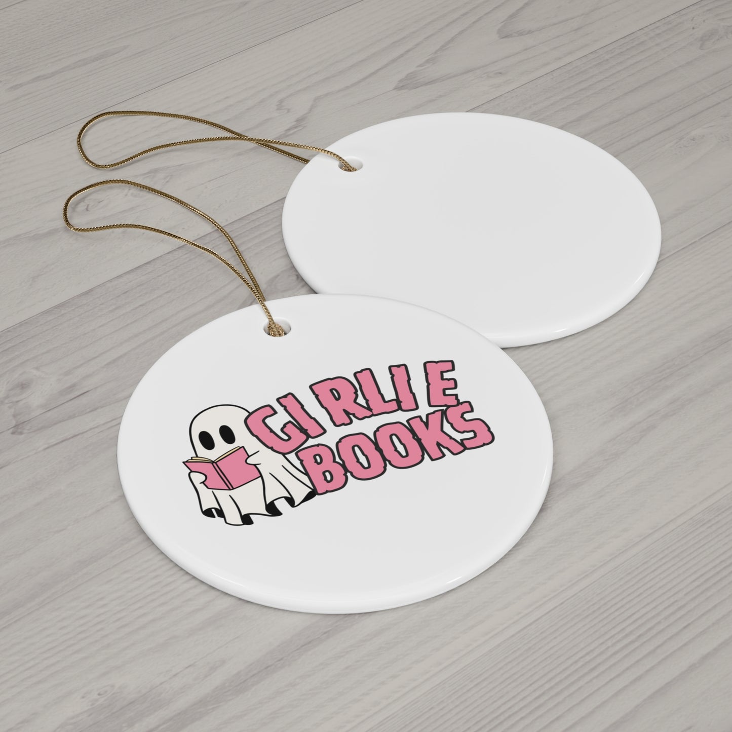 Girlie Ghost I love Books lover Ceramic Ornament