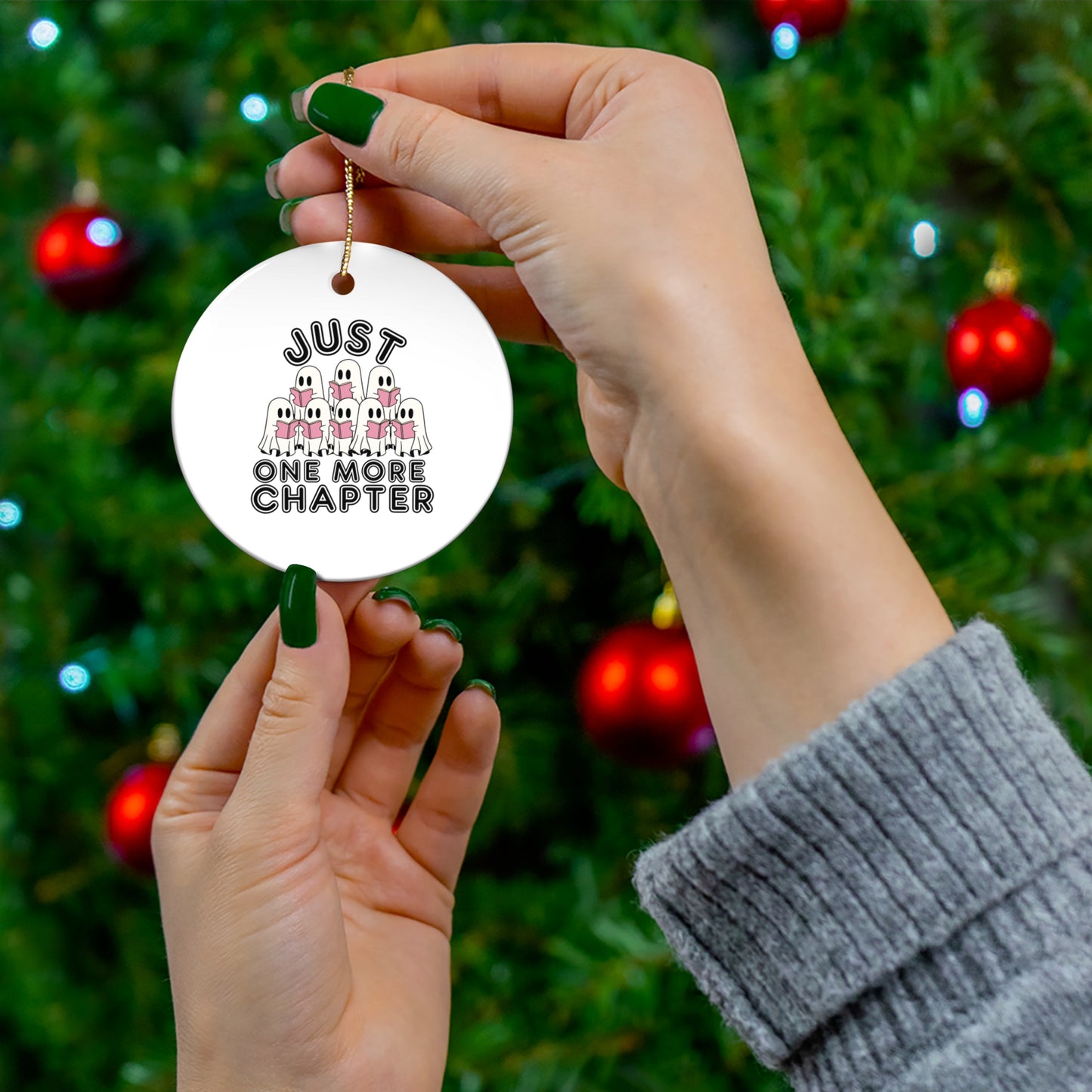 One More Chapter ghost I love Books lover Ceramic Ornament